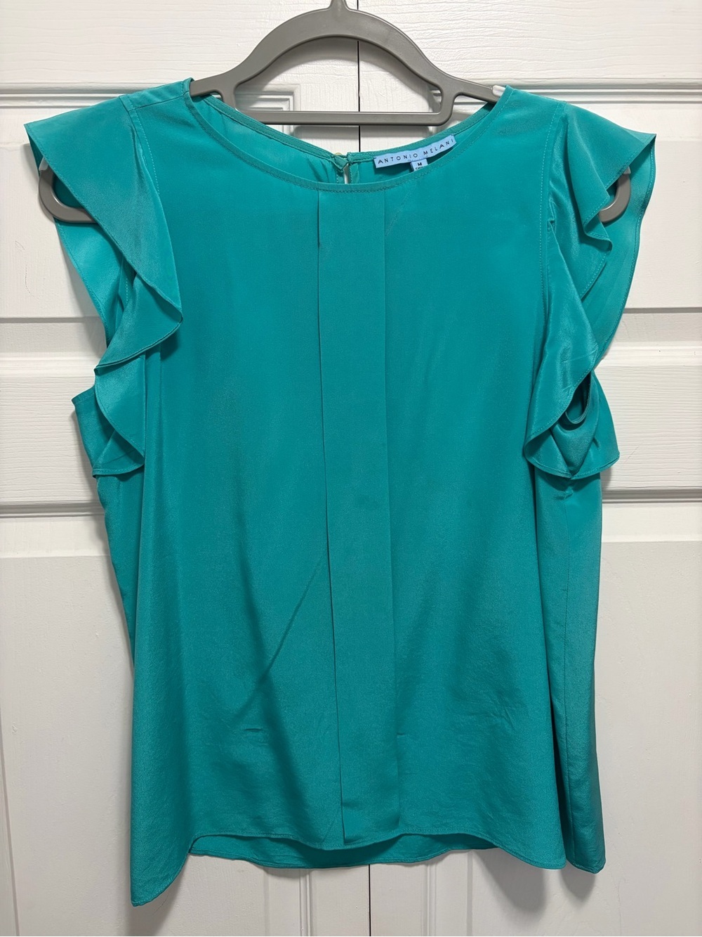 ANTONIO MELANI Teal Ruffle SILK Sleeve Blouse M